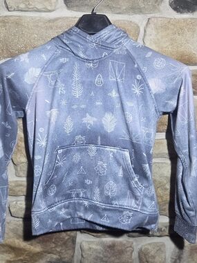 Burton Durable Goods Hoodie Men's Medium Blue Heather All-Over Print Fleece 1977